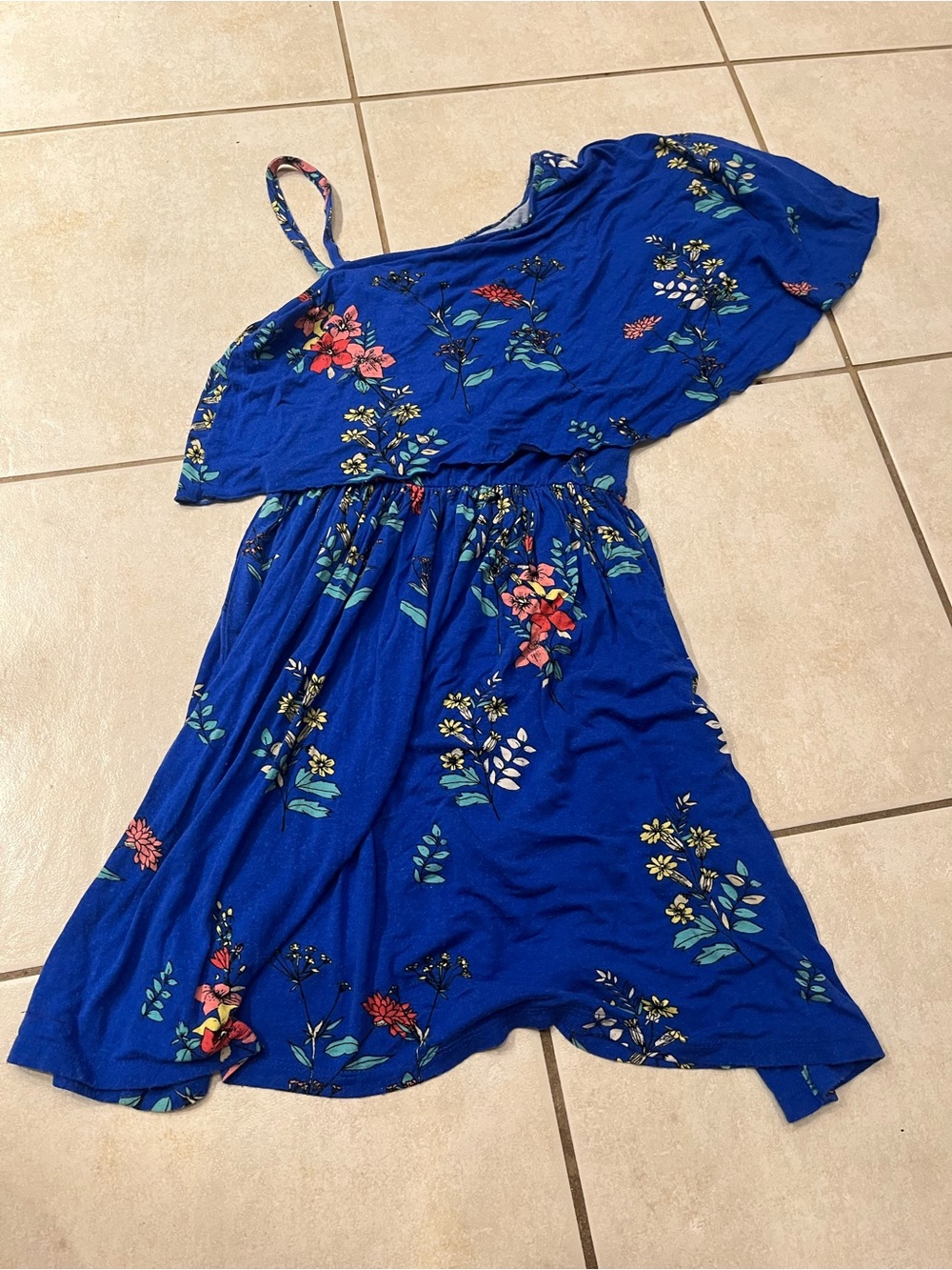 Emerald Sundae One-Shoulder Blue Floral Dress